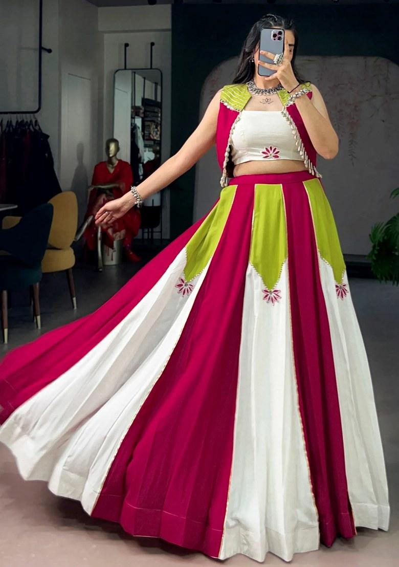 Multicolor Gota Patti Rayon Lehenga Set - Indya