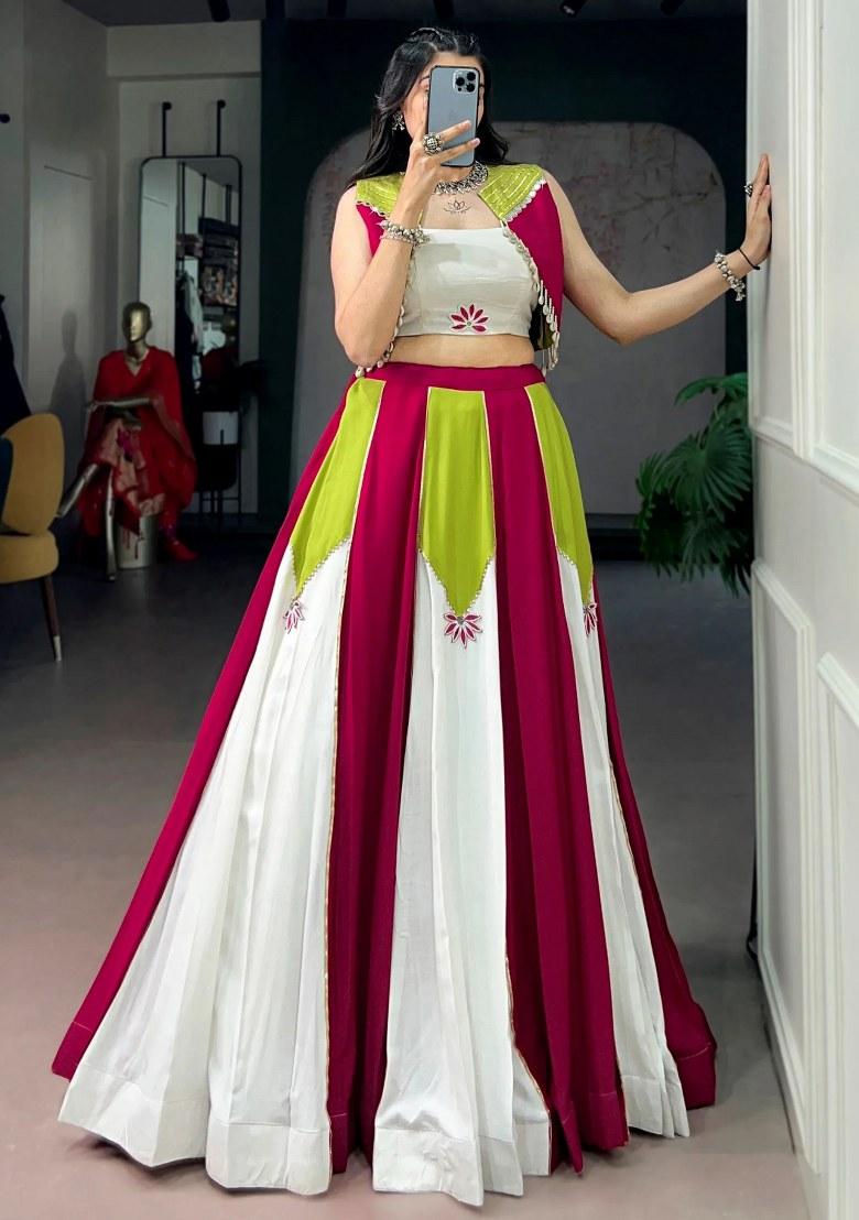 Multicolor Gota Patti Rayon Lehenga Set - Indya