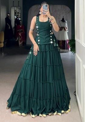 Green Lace Work Chiffon Lehenga Set