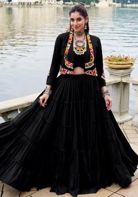 Black Mirror Work Rayon Lehenga Set