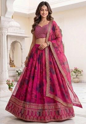 Pink Sequin Work Organza Lehenga Set