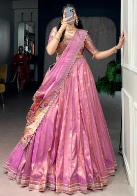 Pink Zari Work Shimmer Lehenga Set