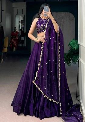 Purple Embroidered Silk Lehenga Set