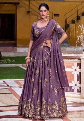 Lavender Embroidered Silk Lehenga Set
