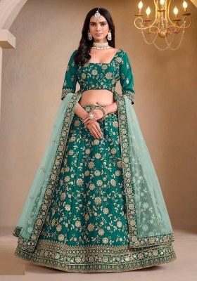 Green Embroidered Silk Lehenga Set