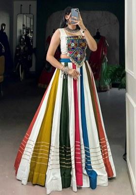 Multicolor Embroidered Rayon Lehenga Set