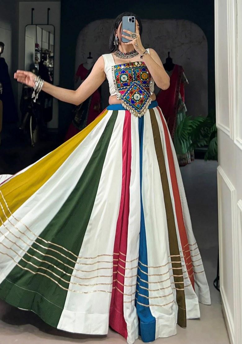 Multicolor Embroidered Rayon Lehenga Set - Indya
