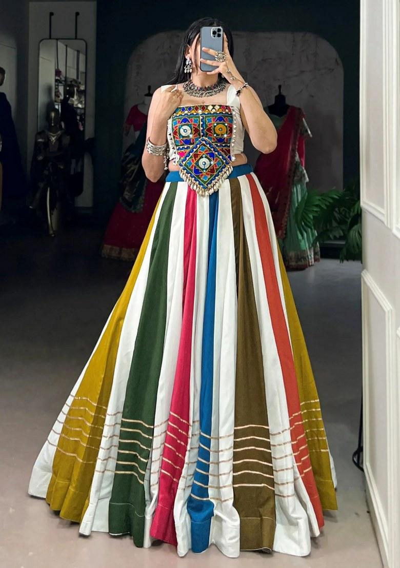 Multicolor Embroidered Rayon Lehenga Set - Indya