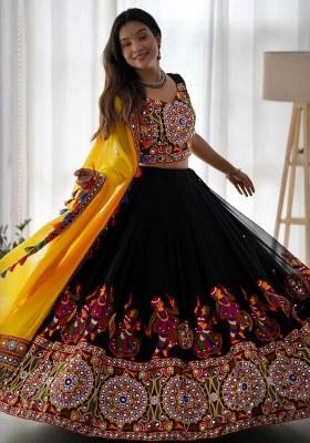 Black Mirror Work Georgette Lehenga Set