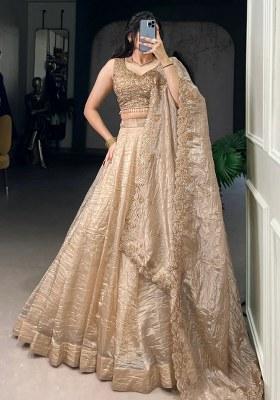 Golden Embroidered Organza Lehenga Set