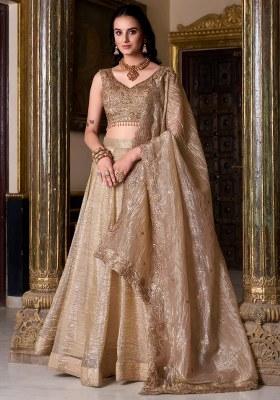 Golden Embroidered Organza Lehenga Set