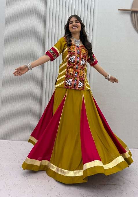 Mustard Embroidered Cotton Lehenga Set for Diwali and Festive Wear