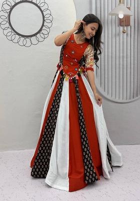 Maroon Embroidered Cotton Lehenga Set