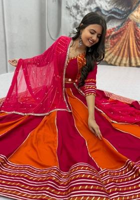 Pink Embroidered Cotton Lehenga Set