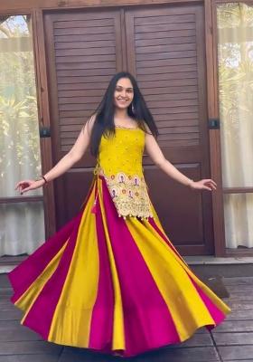 Yellow Embroidered Silk Lehenga Set