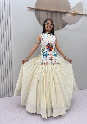 White Embroidered Cotton Lehenga Set