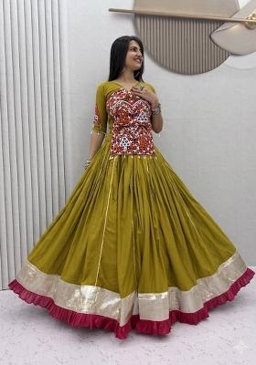 Yellow Embroidered Cotton Lehenga Set