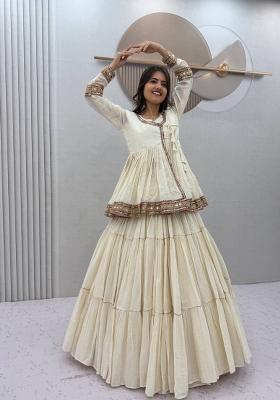 White Embroidered Cotton Lehenga Set