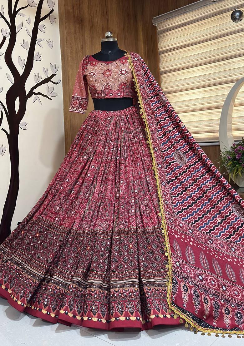 Multicolor Mirror Work Cotton Lehenga Set - Indya