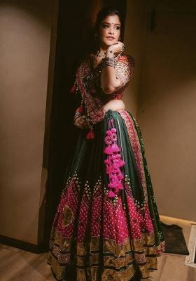 Green Mirror Work Cotton Lehenga Set