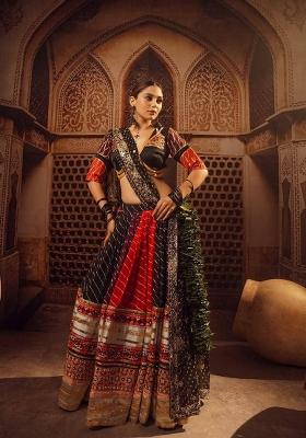 Multicolor Mirror Work Cotton Lehenga Set