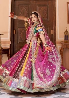 Multicolor Mirror Work Cotton Lehenga Set