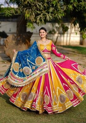 Multicolor Mirror Work Cotton Lehenga Set
