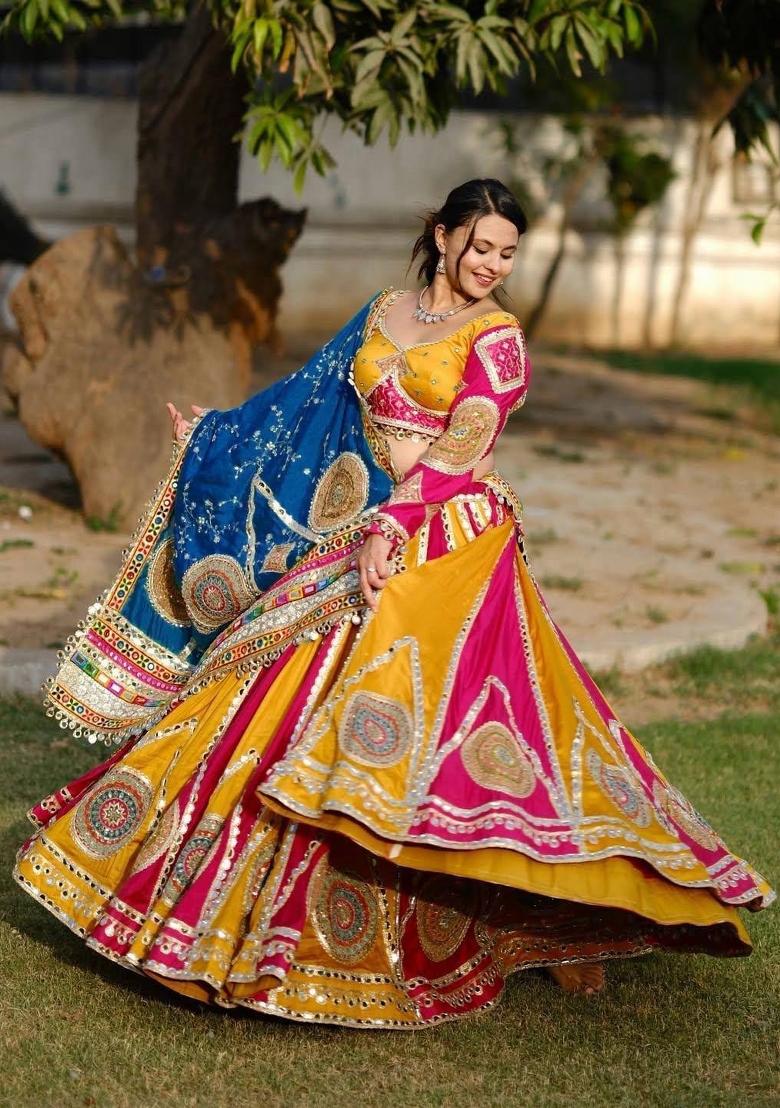 Multicolor Mirror Work Cotton Lehenga Set - Indya