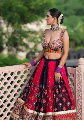 Multicolor Embroidered Silk Lehenga Set