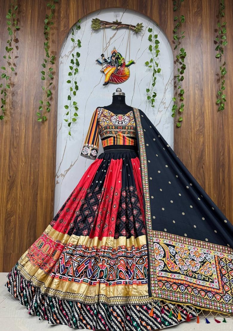 Multicolor Embroidered Silk Lehenga Set - Indya