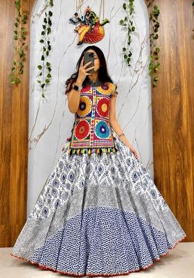 Multicolor Embroidered Cotton Lehenga Set