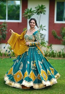 Multicolor Embroidered Cotton Lehenga Set