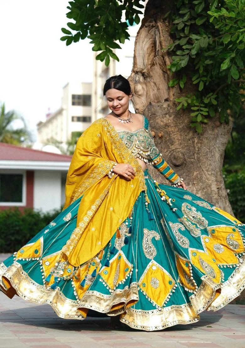 Multicolor Embroidered Cotton Lehenga Set - Indya
