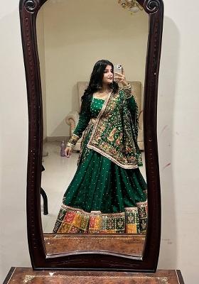 Sky Blue Embroidered Cotton Lehenga Set