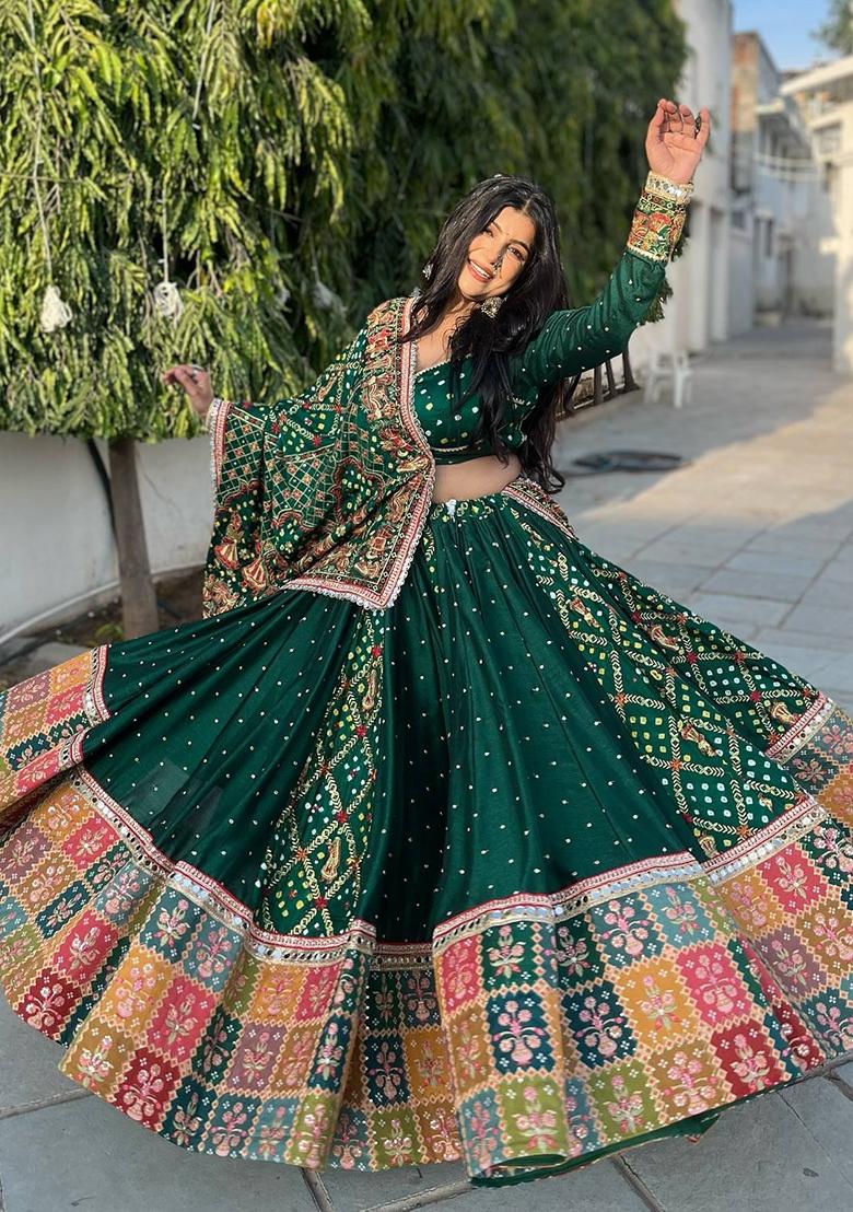 Sky Blue Embroidered Cotton Lehenga Set - Indya