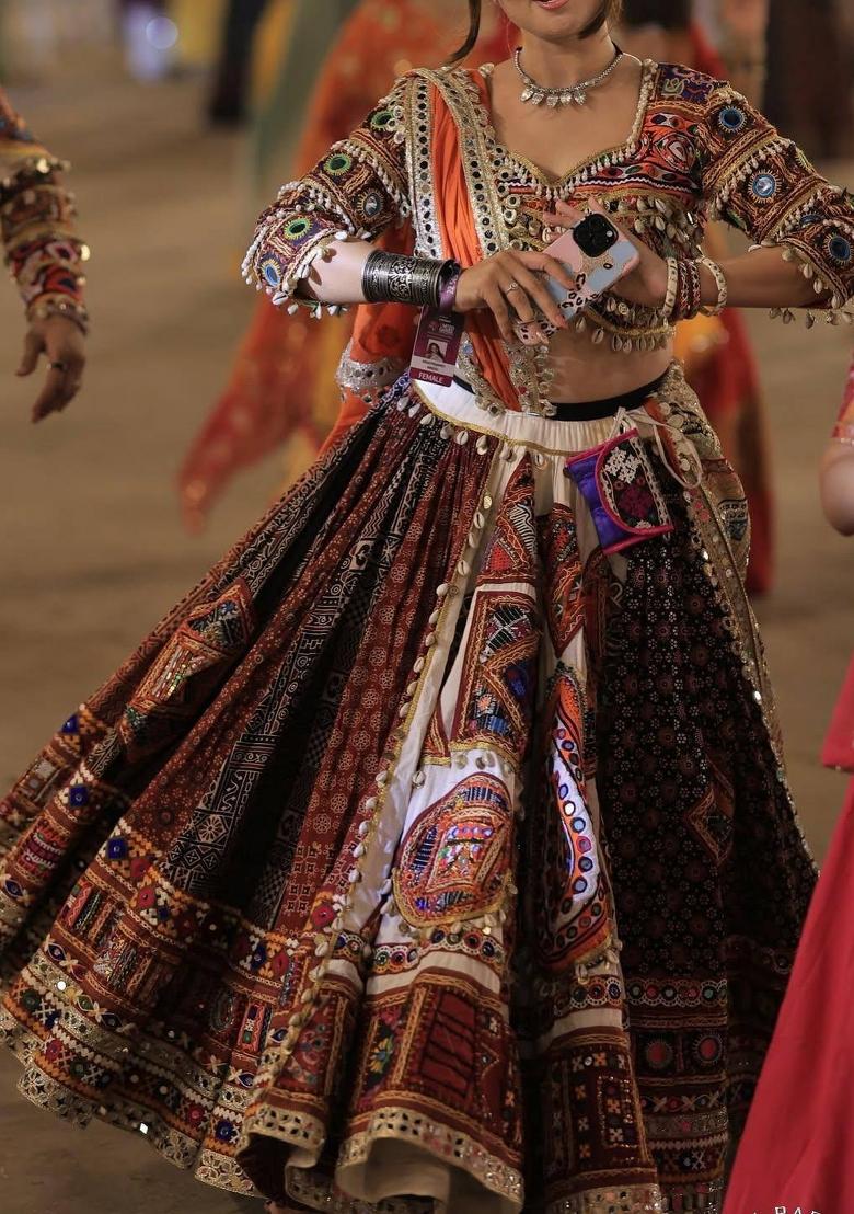 Multicolor Embroidered Cotton Lehenga Set - Indya