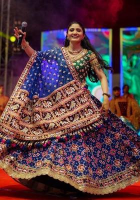 Blue Embroidered Cotton Lehenga Set
