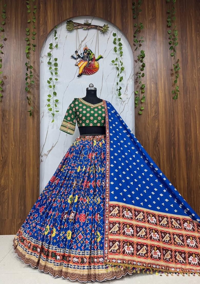 Blue Embroidered Cotton Lehenga Set - Indya