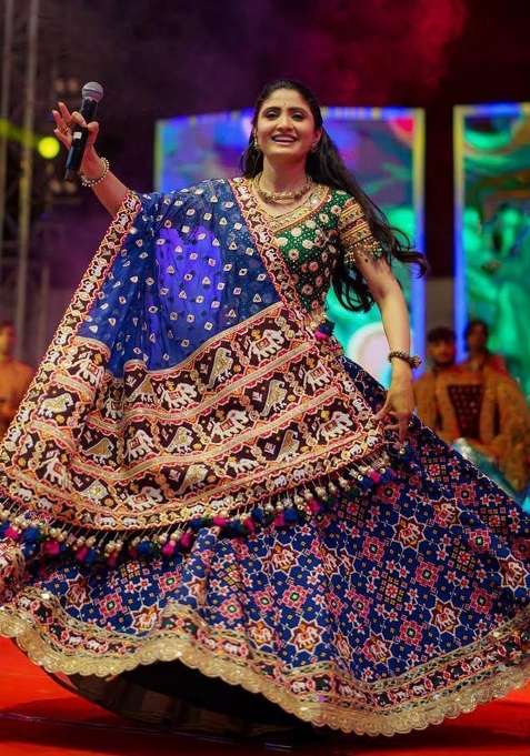 Blue Embroidered Cotton Lehenga Set for Diwali and Festive Wear
