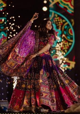 Purple Embroidered Cotton Lehenga Set