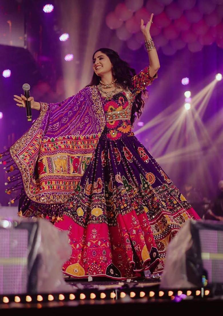 Purple Embroidered Cotton Lehenga Set - Indya