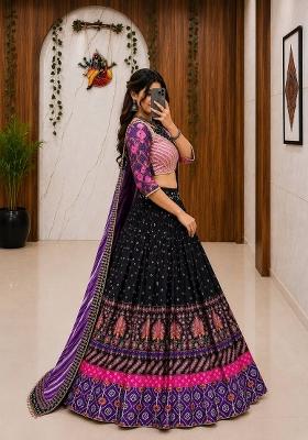 Purple Embroidered Cotton Lehenga Set