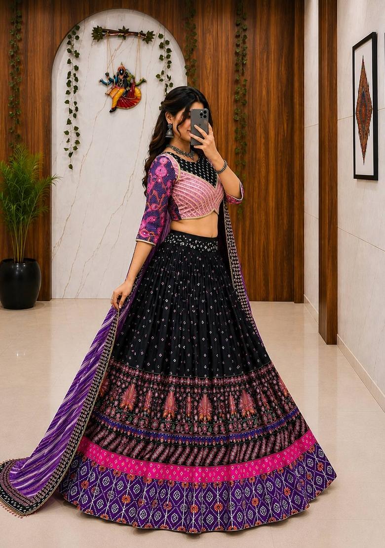 Purple Embroidered Cotton Lehenga Set - Indya