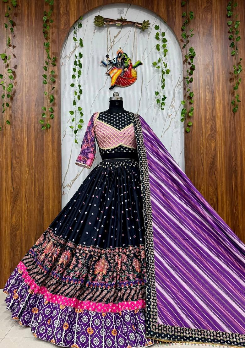 Purple Embroidered Cotton Lehenga Set - Indya