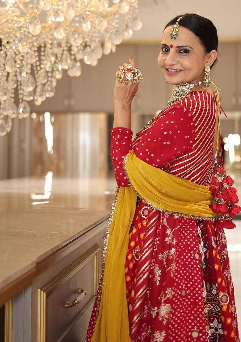 Red Embroidered Cotton Lehenga Set - Indya