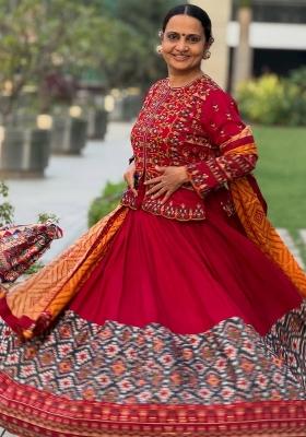 Red Embroidered Cotton Lehenga Set
