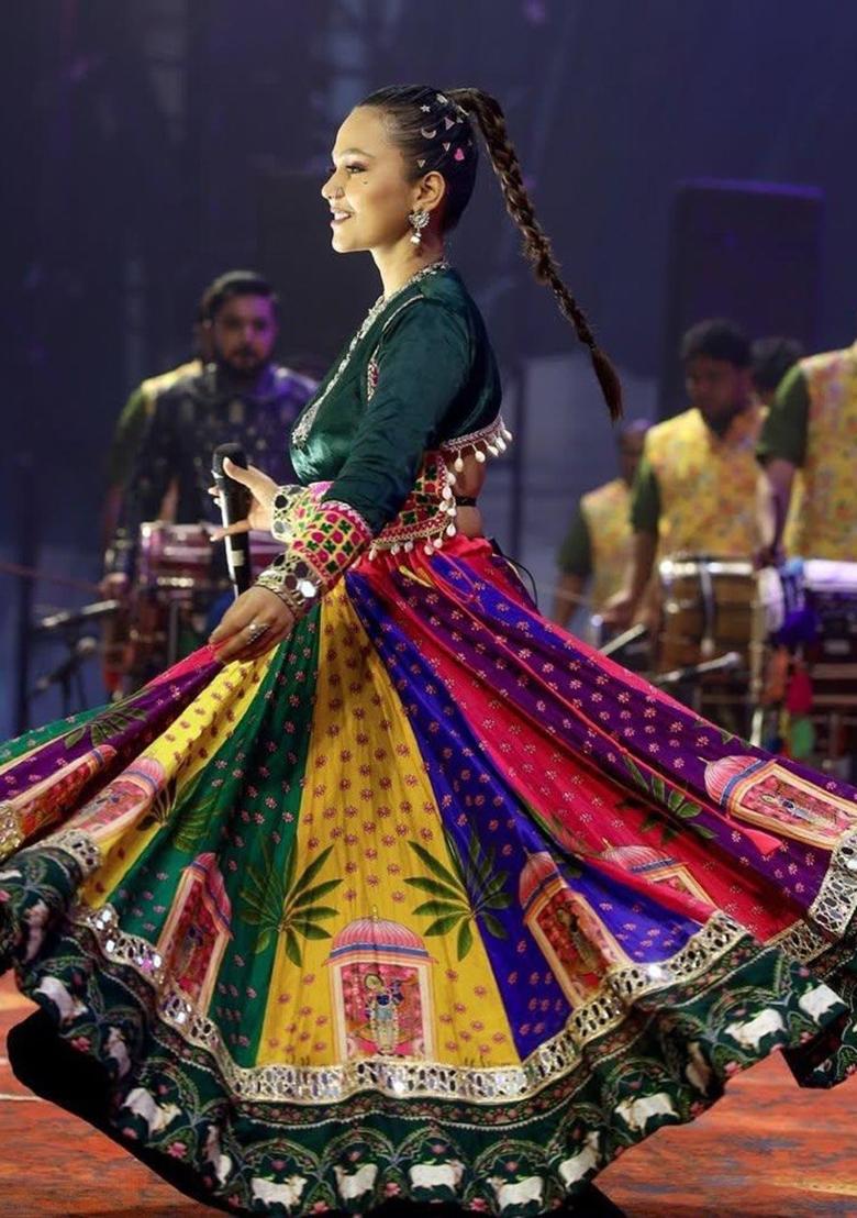 Multicolor Embroidered Cotton Lehenga Set - Indya