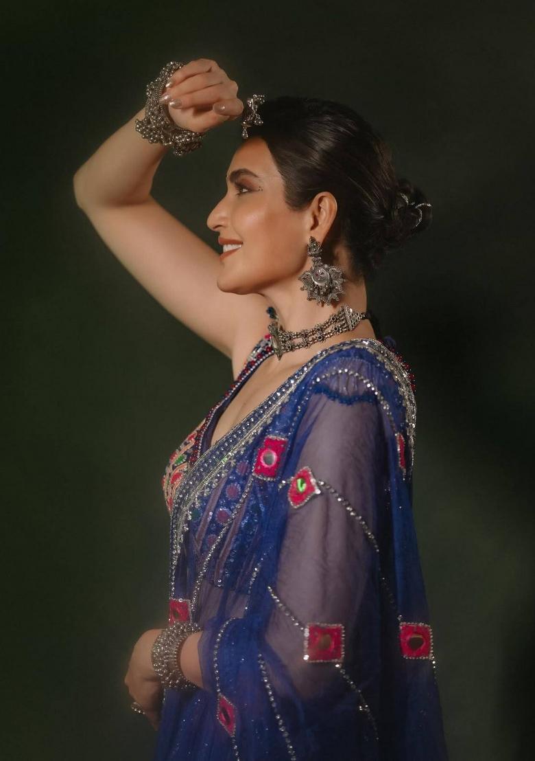 Blue Embroidered Cotton Lehenga Set - Indya