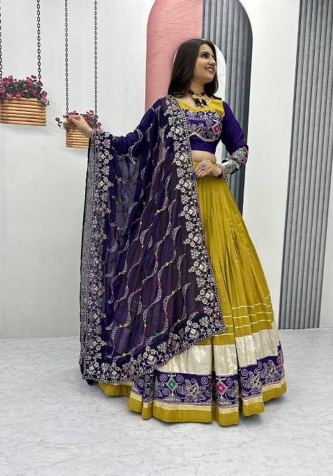 Yellow Embroidered Cotton Lehenga Set