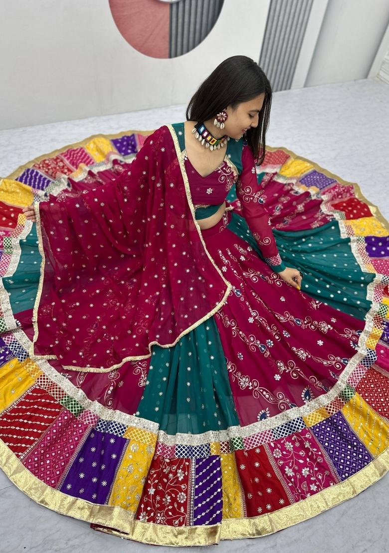 Pink Embroidered Georgette Lehenga Set - Indya